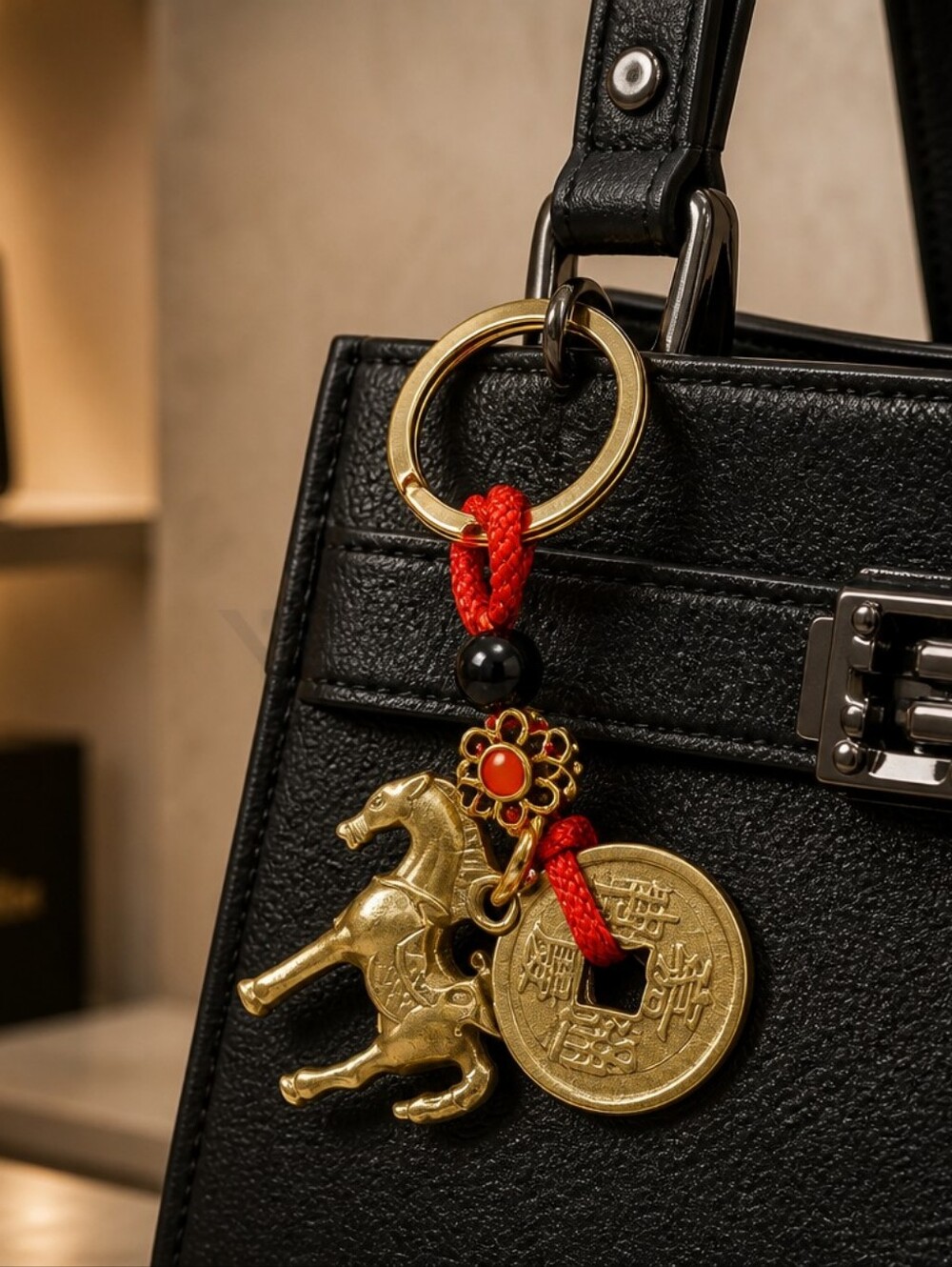Feng Shui Horse Keychain Lucky Coin Bag Charm Chinese New Year Prosperity Gift